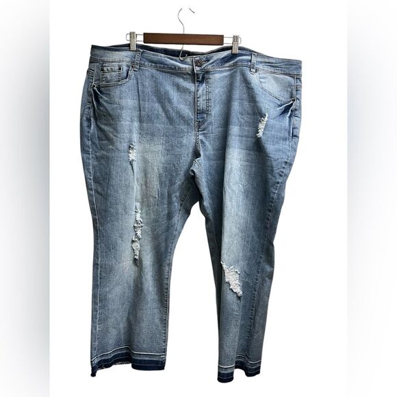 NWT Ashley Stewart Plus Size Kick Flare Medium Blue w/ Multi-Tone Blue Hem SZ 30 - Picture 1 of 4